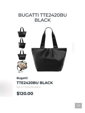 Bugatti Black vegan Tote Bag with zipper closure outside zipper
